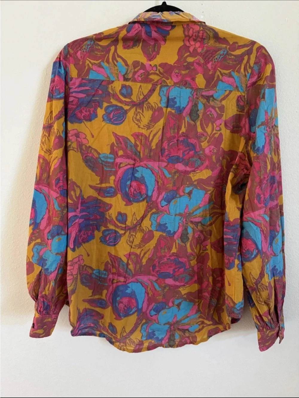 Sundance Yellow Blue Floral Ruffle cotton Button Up Top Size M